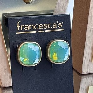 Aqua Glass Square Stud Earrings